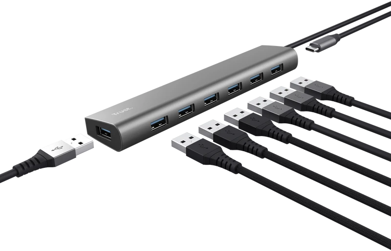 Trust Halyx - Type-A 5000 Mbit/s 7 Port USB 3.2 Gen1 Hub (sidabrinis)