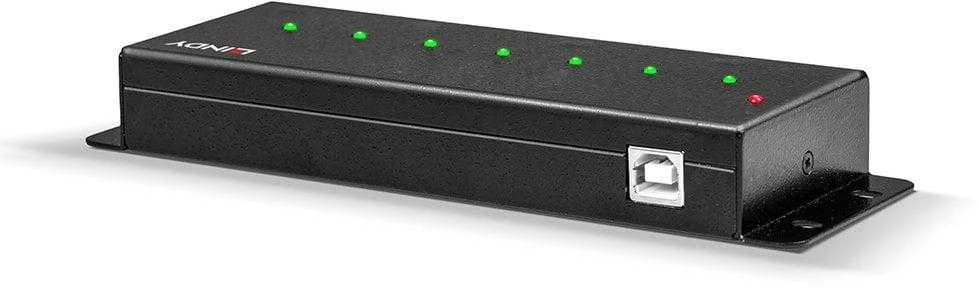 USB Hub - LINDY 7-Port USB 2.0 Metalinis Hub su Montavimo Laikikliais ir Maitinimo Šaltiniu