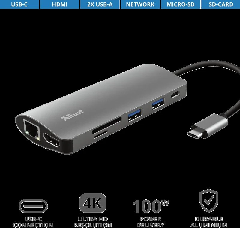 Trust Pasitikėkite Dalyx 7in1 USB-C kelių prievadų adapteriu (TR-23775)
