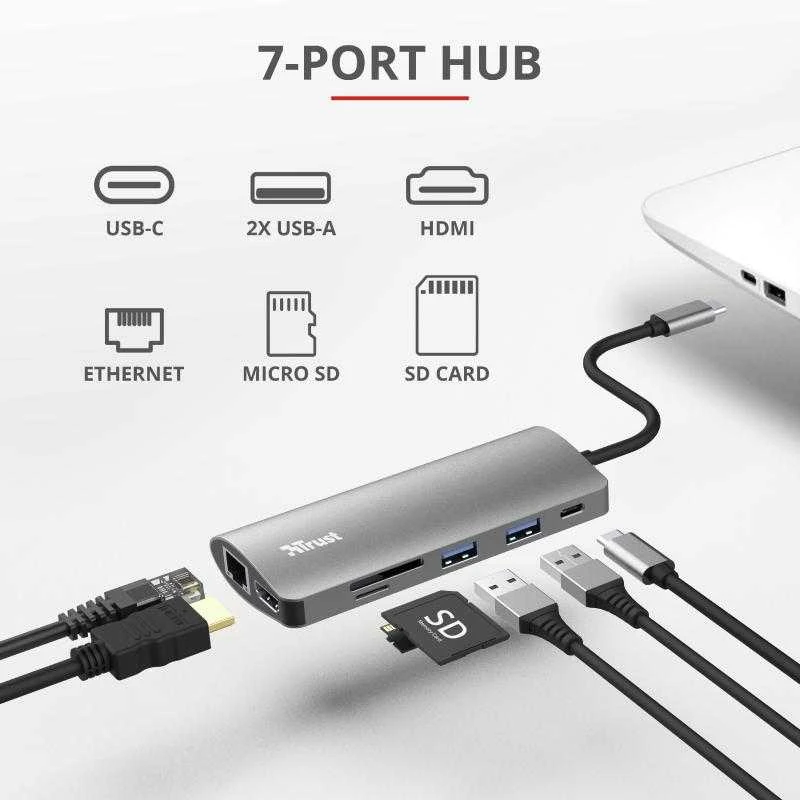 Trust Pasitikėkite Dalyx 7in1 USB-C kelių prievadų adapteriu (TR-23775)