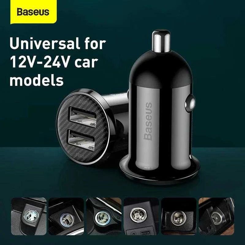 Automobilinis įkroviklis Baseus Grain Pro 2x USB 4.8A - Juodas