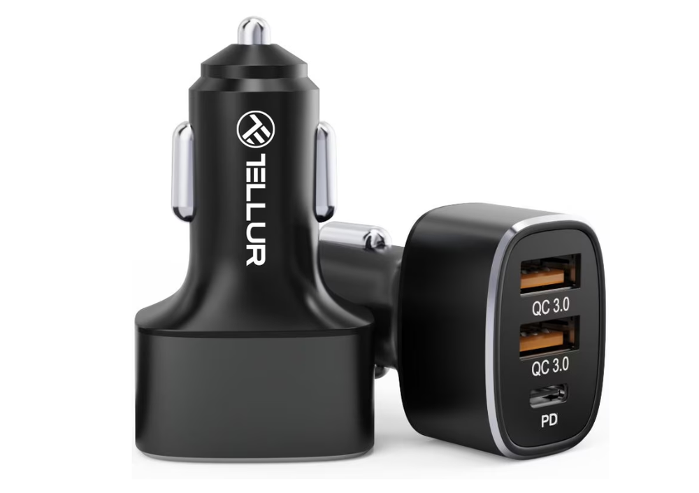 Tellur automobilinis įkroviklis FCC9, 56W, 9A (2XQC 3.0 + PD20W) juodos spalvos