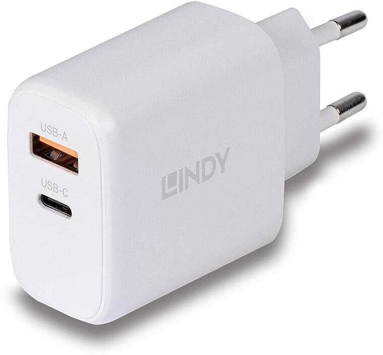 Įkroviklis - LINDY 65W USB Type A & C GaN Įkroviklis, Baltas