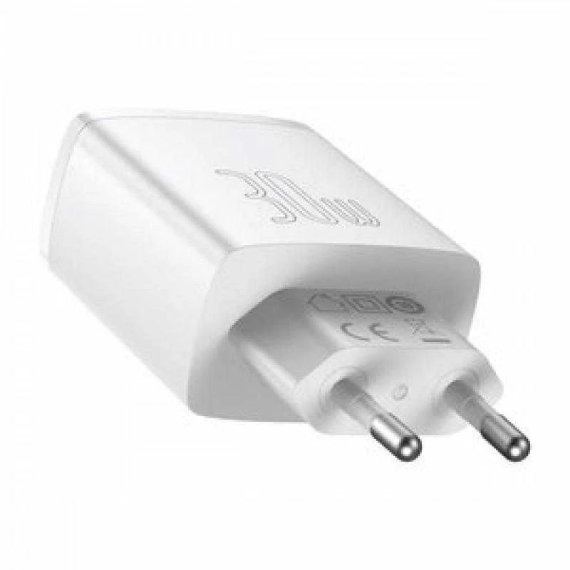 Baseus Sieninis įkroviklis 30W 2xUSB + USB-C QC3.0 PD3.0, baltas