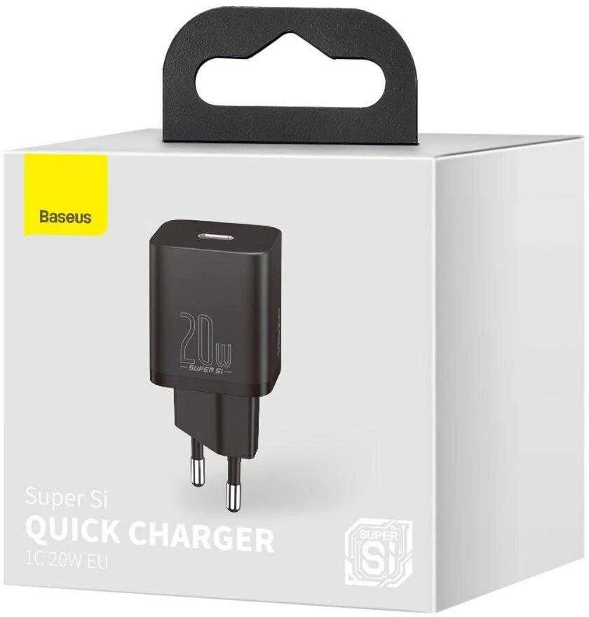 Baseus Sieninis įkroviklis Super Si 20W USB-C QC3.0 PD, juodas