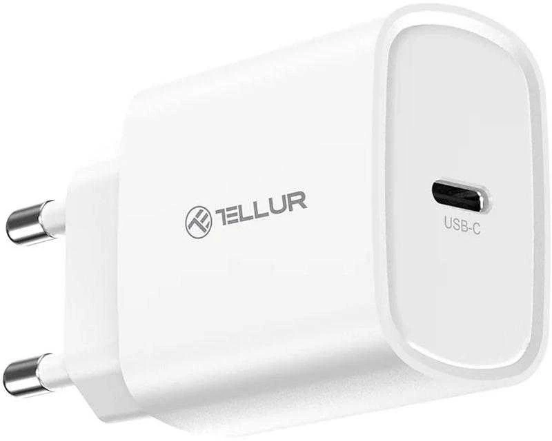 20 W USB-C PD sieninis įkroviklis Tellur, baltas