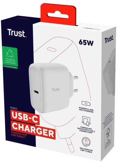 Adapteris Lādētājs Trust Maxo 65W USB-C Charger Baltas