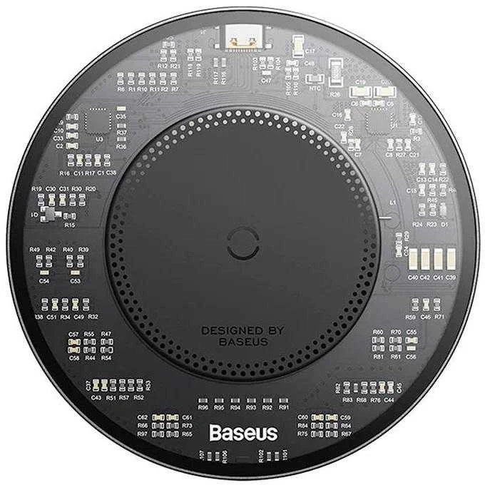 Belaidis Qi indukcinis įkroviklis Baseus Simple 2, 15 W su USB-C į USB-C laidu (juodas)