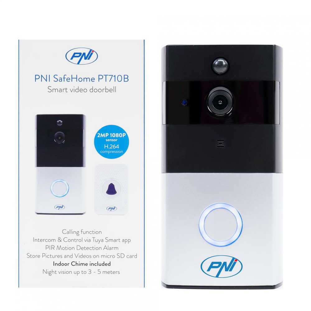 PNI SafeHome PT710B WiFi HD išmanioji vaizdo telefonspynė, P2P, baterija, skirta „Tuya Smart“ programėlė, integracija į scenarijus ir išmanioji automatizacija su kitais „Tuya“ suderinamais produktais