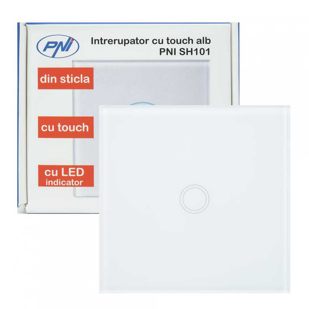 PNI SH101 stiklinis jutiklinis jungiklis, baltas su LED indikatoriumi