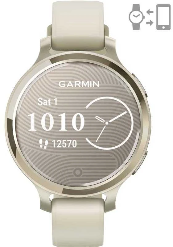 Išmanusis laikrodis Garmin Lily® 2 Active, Pilkšvos aukso spalvos su kreminės spalvos silikoniniu dirželiu