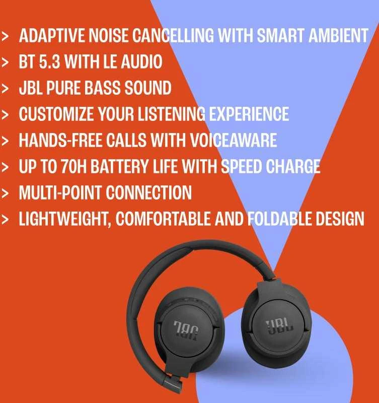 JBL Tune 770 NC belaidės ausinės, Baltos spalvos