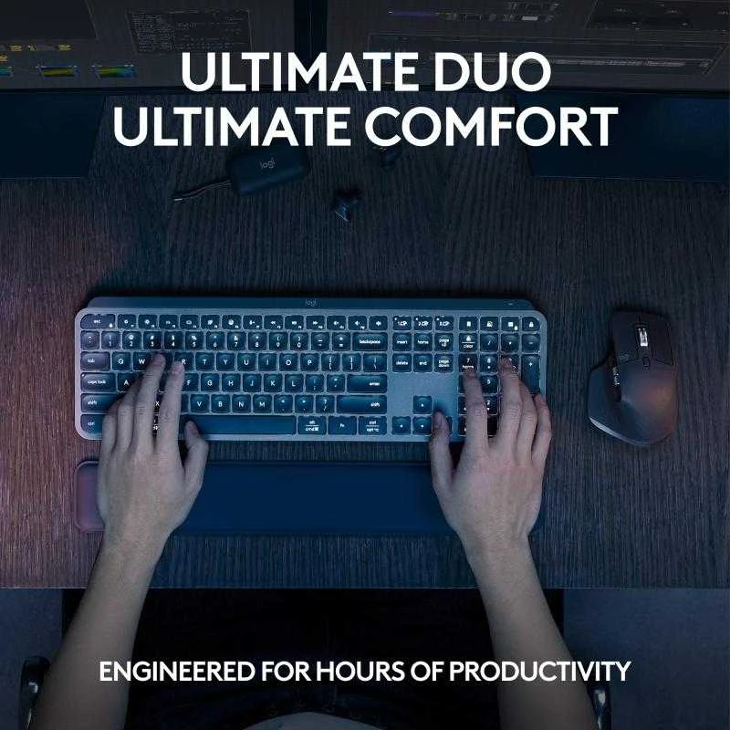 Belaidė klaviatūra ir pelė + Atrama riešui Logitech MX Keys S Combo, Graphite