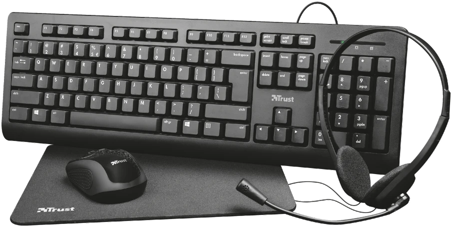Trust Primo 4-in-1 - Set of klaviatūra, wireless pelė, ausinės and Pelės kilimėlis