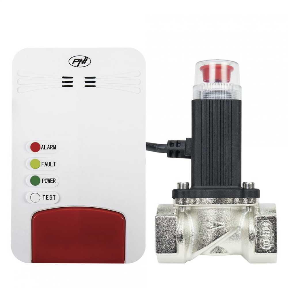 Išmanusis dujų jutiklių rinkinys ir PNI Safe House Smart Gas 300 WiFi solenoidinis vožtuvas su garsiniu įspėjimu, Tuya Smart mobilioji programėlė, integracija į išmaniuosius scenarijus ir automatizavimas su kitais suderinamais Tuya, Alexa ir Google Assistant produktais