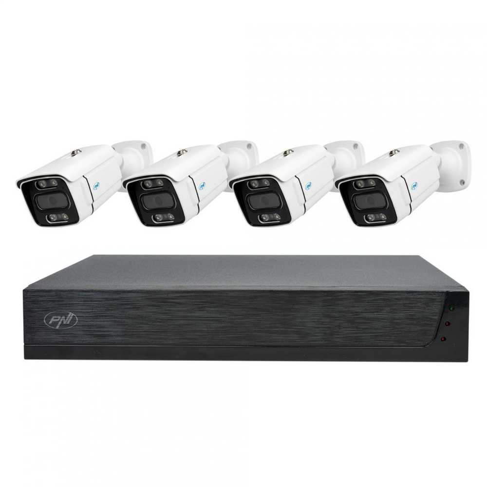 PNI House IPMAX POE 3 vaizdo stebėjimo rinkinys, NVR su 4 POE prievadais, ONVIF ir 4 kameros su 3MP IP, lauko, Power over Ethernet, žmogaus aptikimas, judesio aptikimas, 4 kabeliai, maitinimo šaltinis, pelė