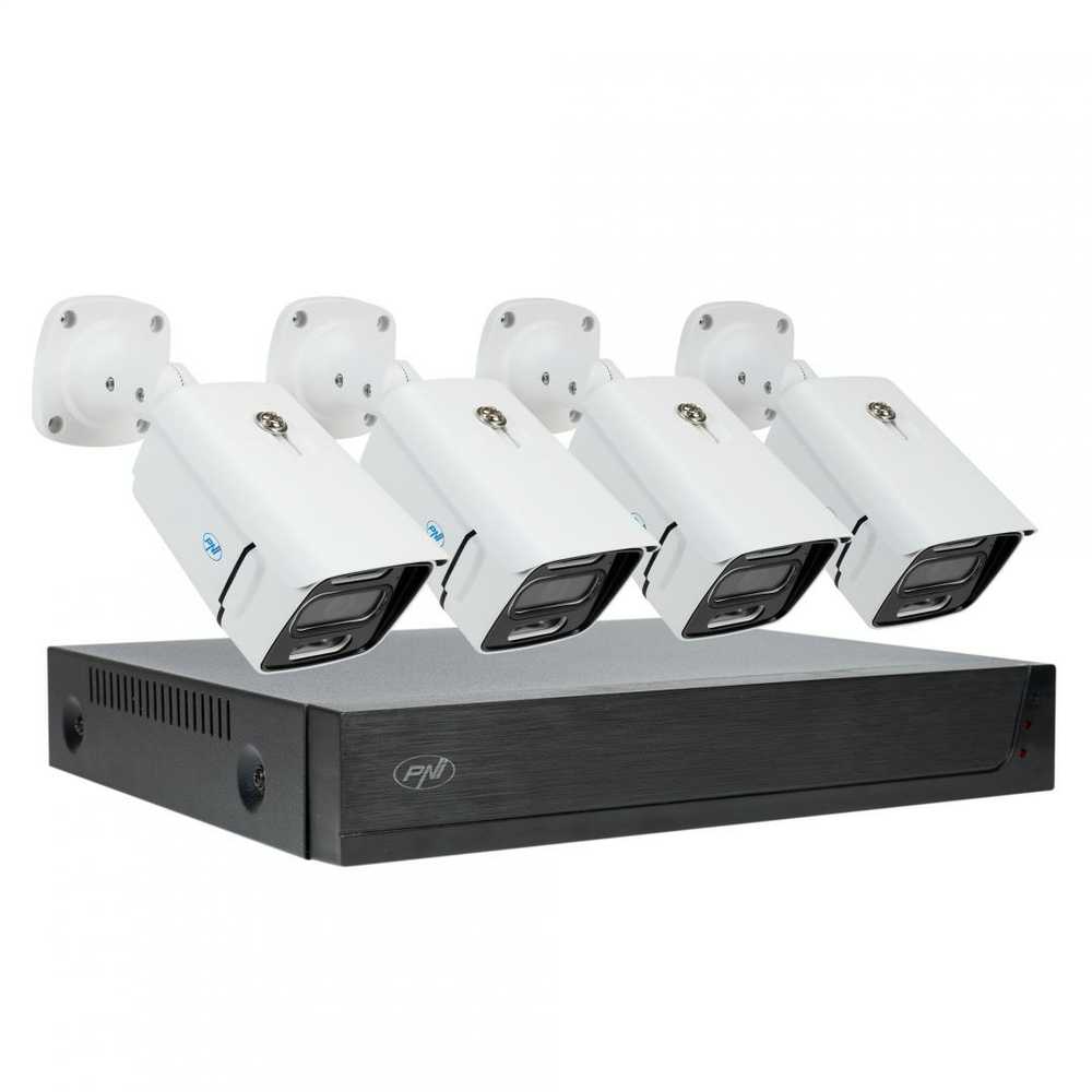PNI House IPMAX POE 3 vaizdo stebėjimo rinkinys, NVR su 4 POE prievadais, ONVIF ir 4 kameros su 3MP IP, lauko, Power over Ethernet, žmogaus aptikimas, judesio aptikimas, 4 kabeliai, maitinimo šaltinis, pelė