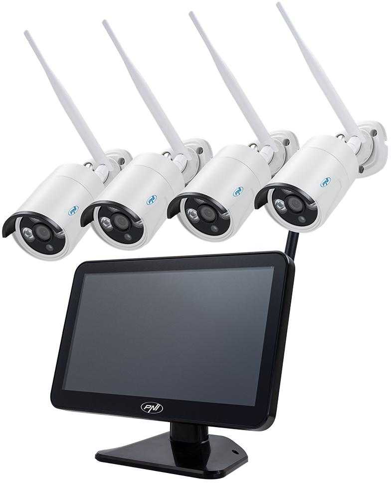 Vaizdo stebėjimo rinkinys PNI House WiFi650 – 4 Full HD „Wi-Fi“ P2P kameros ir 12 colių LCD monitorius