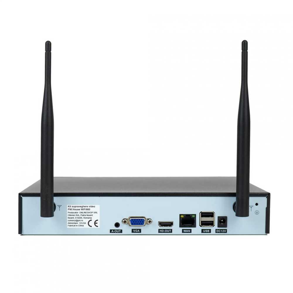PNI House WiFi660 NVR 8 kanalų vaizdo stebėjimo rinkinys ir 4 lauko belaidės kameros 3Mpx, P2P, IP66