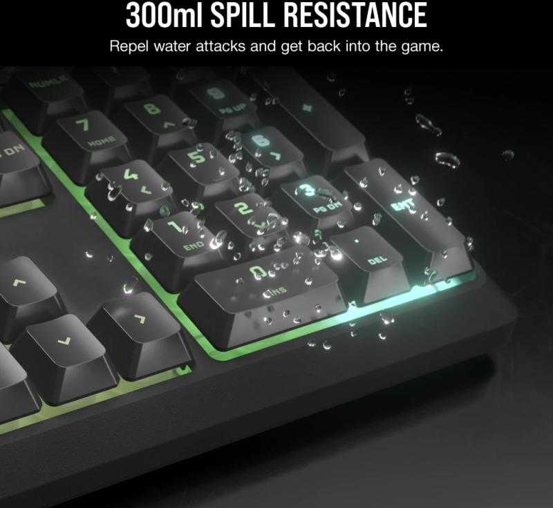 Žaidimų klaviatūra CORSAIR K55 CORE RGB USB 2.0 arba A tipo, laidinė, su guminiais kupoliniais klavišų jungikliais, 1000 Hz pranešimų dažnis, pilka