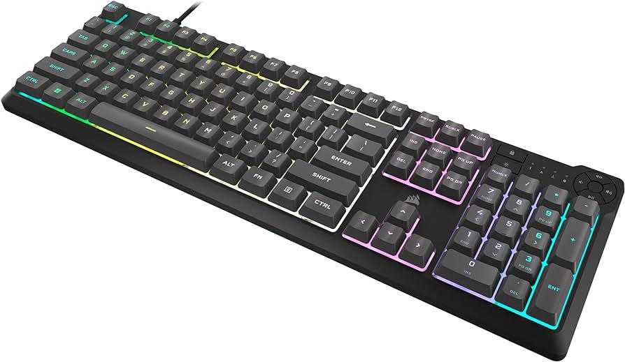 Žaidimų klaviatūra CORSAIR K55 CORE RGB USB 2.0 arba A tipo, laidinė, su guminiais kupoliniais klavišų jungikliais, 1000 Hz pranešimų dažnis, pilka