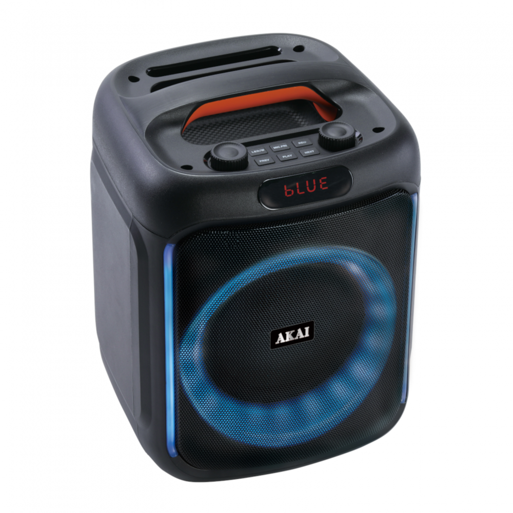 Nešiojama kolonėlė Akai „Bluetooth 5.0“, RMS galia 50 W, „Bluetooth“ kanalo emisijos galia 2 dBm, FM radijo dažnis: 87,5–108 MHz, dažnių juosta 55 Hz–20 kHz, maitinimo šaltinis: 5 V / 1 A, baterija: 7,4 V, 1500 mAh, garsiakalbio dydis 6,5 colio*1, įkrovimo laikas
