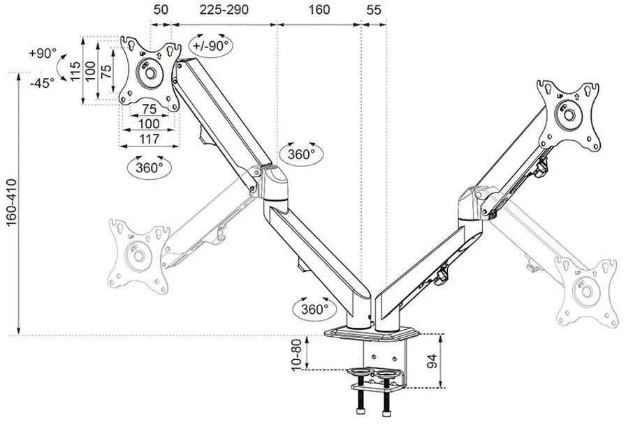 Laikiklis NEOMOUNTS BY NEWSTAR GAS SPRING MOUNT (CLAMP/GROMMET)