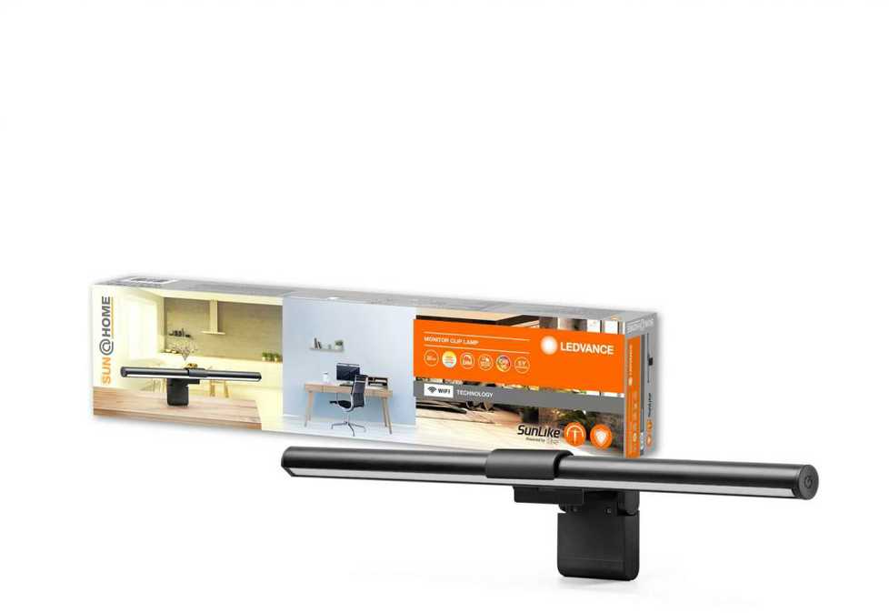 Lubinis šviestuvas Ledvance 2.5W LED monitoriaus šviestuvas Sun@Home Office, juodas, 2200…5000K, išmanus+WiFi valdymas