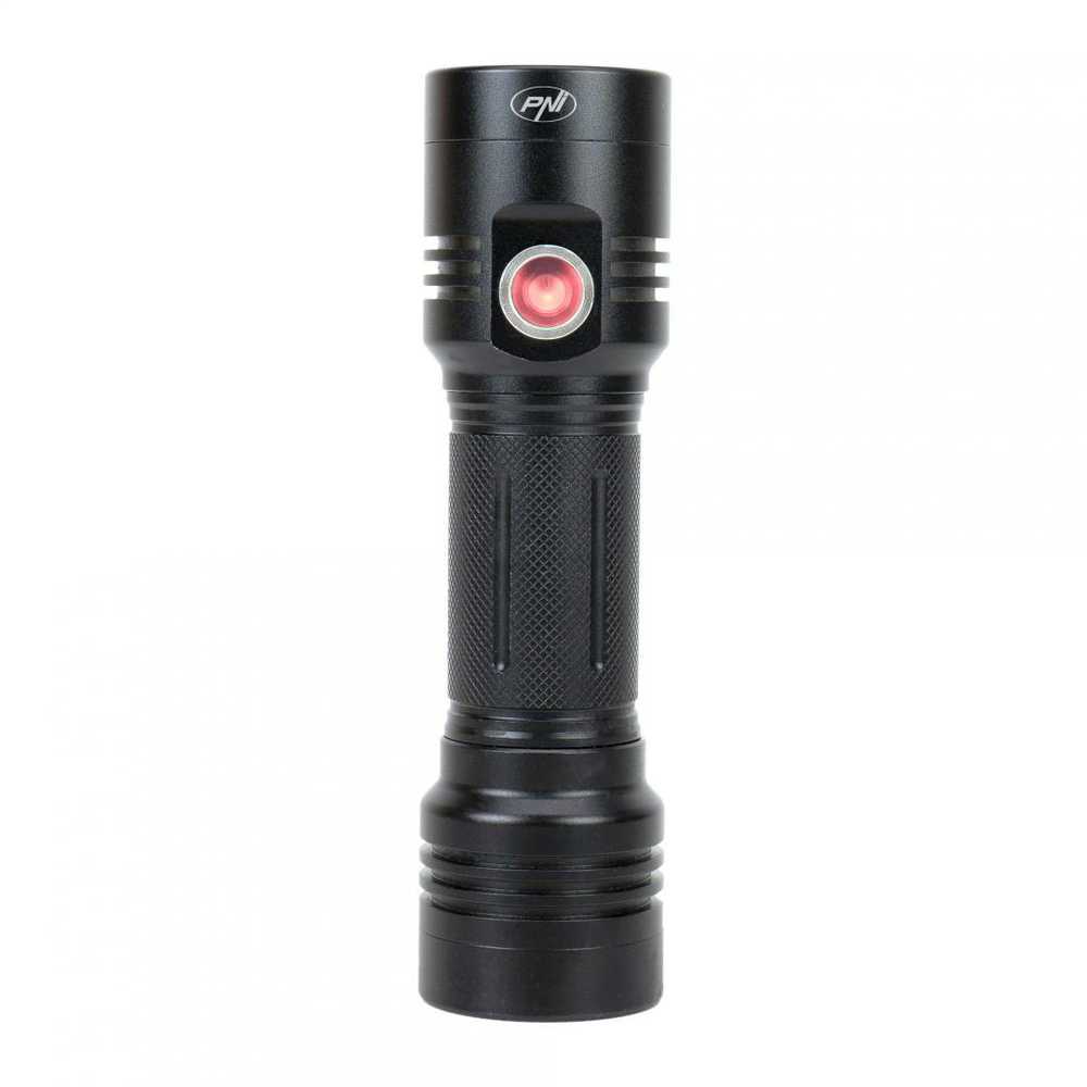 Aliumininis PNI Adventure F200 dvigubas LED žibintuvėlis, 4000mAh baterija ir micro USB jungtis, 3 LED su plačia diafragma ir vienas su fokusavimo funkcija, abu turi 3 galios lygius