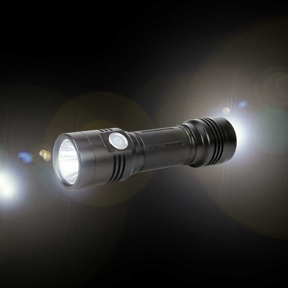Aliumininis PNI Adventure F200 dvigubas LED žibintuvėlis, 4000mAh baterija ir micro USB jungtis, 3 LED su plačia diafragma ir vienas su fokusavimo funkcija, abu turi 3 galios lygius