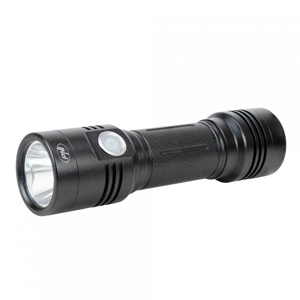 Aliumininis PNI Adventure F200 dvigubas LED žibintuvėlis, 4000mAh baterija ir micro USB jungtis, 3 LED su plačia diafragma ir vienas su fokusavimo funkcija, abu turi 3 galios lygius