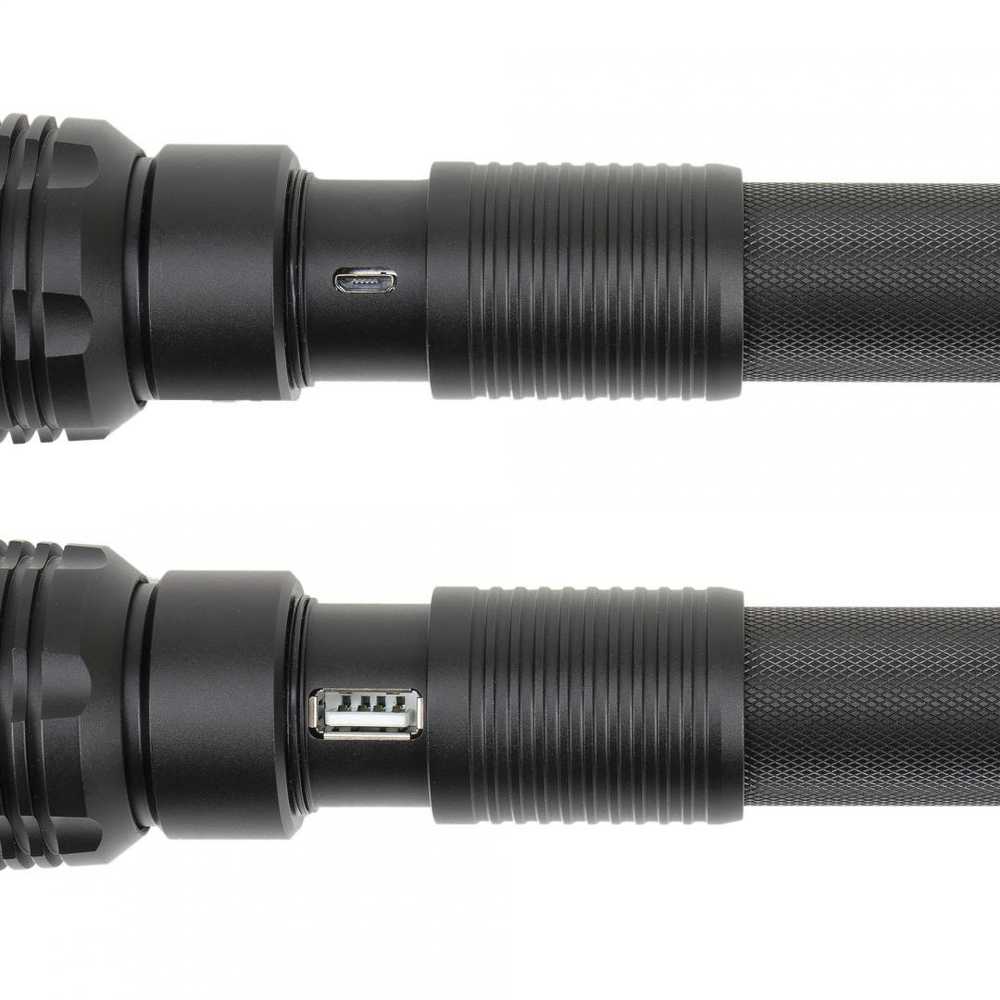 PNI Adventure F450 aliumininis žibintuvėlis su fokusavimo ir BOOST funkcija, 20 W LED, 1500 lm iki 450 m, išorinė baterija su USB išvestimi, micro USB įkrovimas, 4400 mAh baterija komplekte, veikia 10 valandų nepertraukiamai
