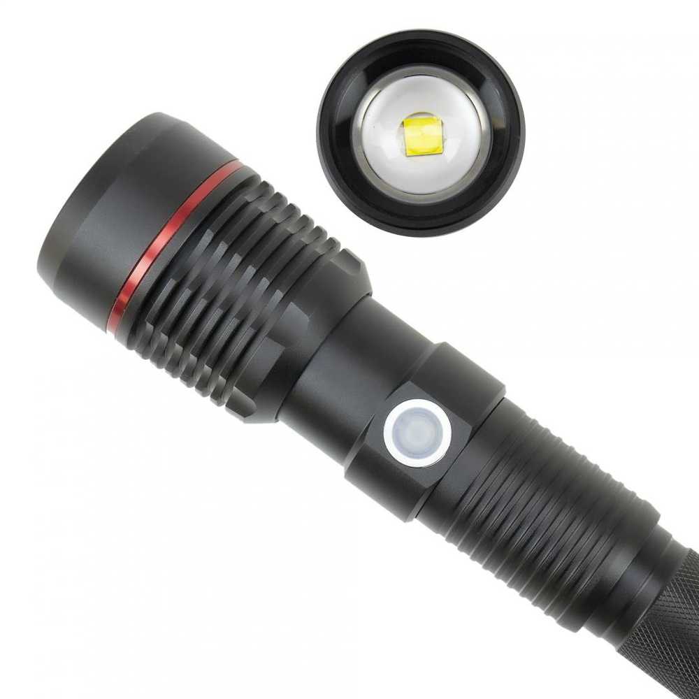 PNI Adventure F450 aliumininis žibintuvėlis su fokusavimo ir BOOST funkcija, 20 W LED, 1500 lm iki 450 m, išorinė baterija su USB išvestimi, micro USB įkrovimas, 4400 mAh baterija komplekte, veikia 10 valandų nepertraukiamai