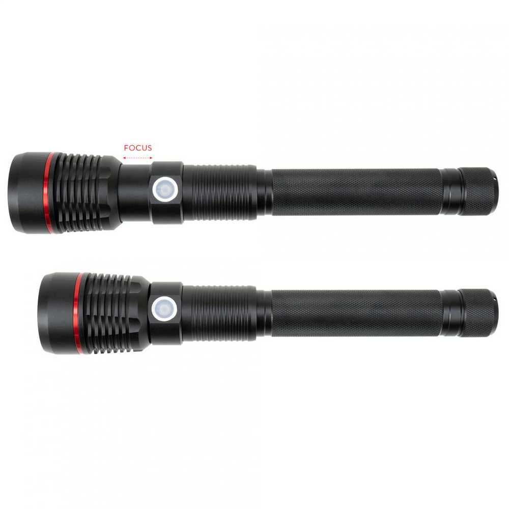 PNI Adventure F450 aliumininis žibintuvėlis su fokusavimo ir BOOST funkcija, 20 W LED, 1500 lm iki 450 m, išorinė baterija su USB išvestimi, micro USB įkrovimas, 4400 mAh baterija komplekte, veikia 10 valandų nepertraukiamai