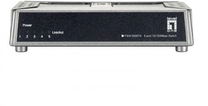 Šakotuvas Level One LevelOne FSW-0508TX tinklo komutatorius Ne-valdomas Fast Ethernet (10/100) Juoda, Pilka