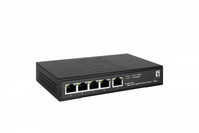 Šakotuvas Level One Carruzzo LevelOne GES-2105P tinklo komutatorius Valdomas L2 Gigabit Ethernet (10/100/1000) Maitinimas per Eternetą (PoE) Juoda