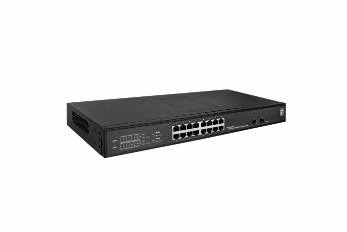Šakotuvas Level One Carruzzo LevelOne GES-2118P tinklo komutatorius Valdomas L2 Gigabit Ethernet (10/100/1000) Maitinimas per Eternetą (PoE) Juoda