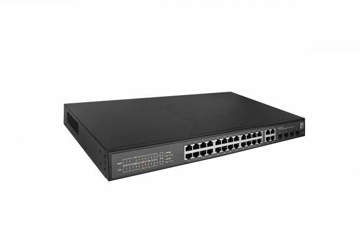 Šakotuvas Level One Carruzzo LevelOne GES-2128P tinklo komutatorius Valdomas L2 Gigabit Ethernet (10/100/1000) Maitinimas per Eternetą (PoE) Juoda