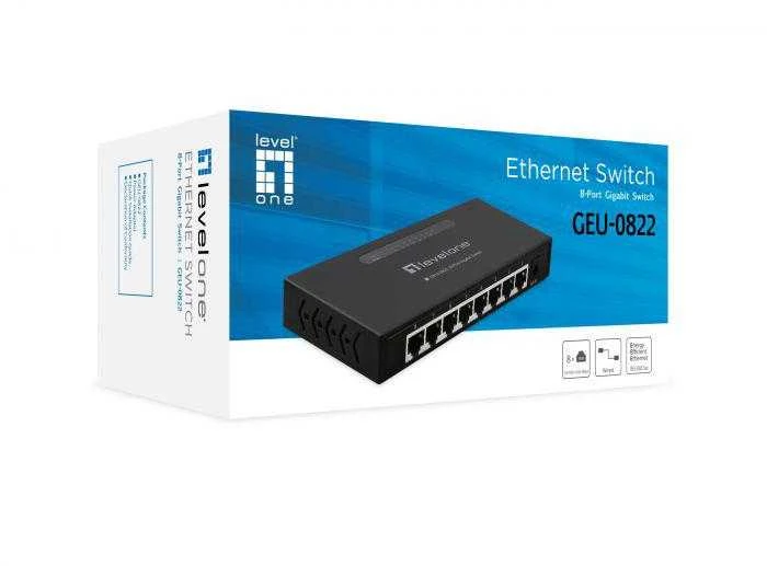 Šakotuvas Level One Carruzzo LevelOne GEU-0822 tinklo komutatorius Ne-valdomas Gigabit Ethernet (10/100/1000) Juoda