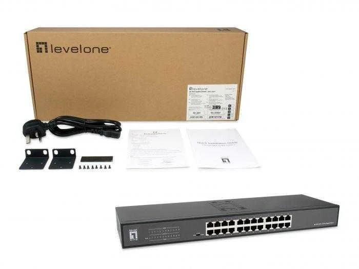 Šakotuvas Level One Lenovo LevelOne Switch 24x GE GEU-2431 19″ Rack Mount Kit Ne-valdomas Gigabit Ethernet (10/100/1000) 1U Juoda