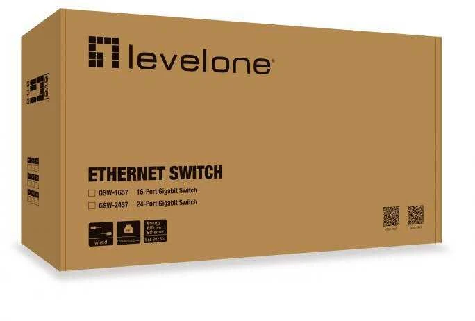 Šakotuvas Level One LVL LevelOne GSW-1657 tinklo komutatorius Ne-valdomas Gigabit Ethernet (10/100/1000) Juoda, Pilka