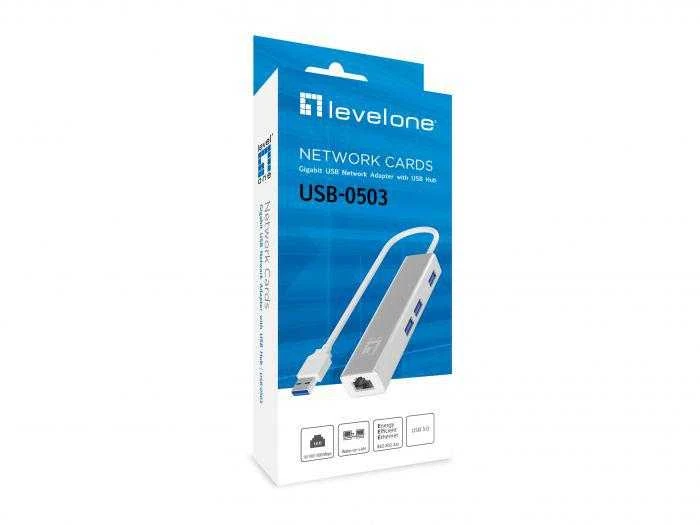 Level One USB šakotuvas LevelOne 1x RJ-45 + 3x USB-A 3.0 (USB-0504)