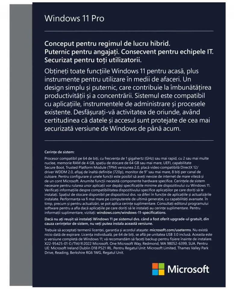 Operacinės sistemos Microsoft Windows 11 Pro, 64 bitų, Angliška versija, USB