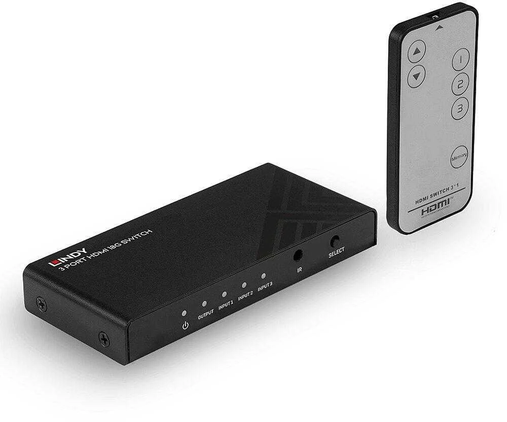 HDMI Jungiklis - LINDY 3 Prievadų HDMI 18G Jungiklis 4K@60Hz 18Gbps HDR10