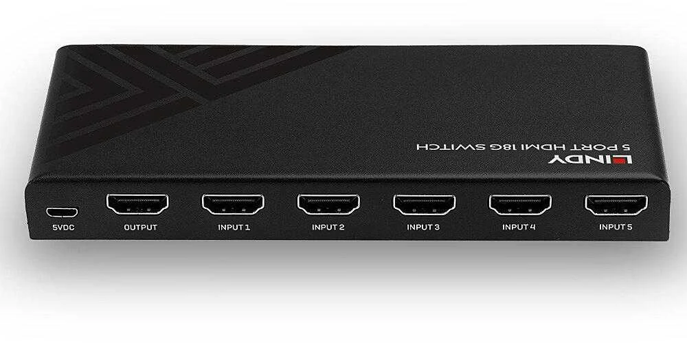 AV Jungiklis - LINDY 5 Prievadų HDMI 18G Jungiklis, 4K@60Hz, Juodas