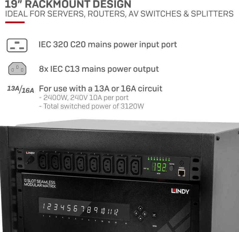 Lindy iPower Classic 8 prievadų, RJ-45 10 Mb/s