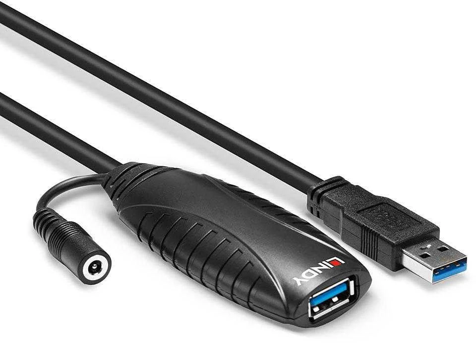 USB Prailginimo Laidas - LINDY USB 3.0 Aktyvus Prailginimo Laidas M/F, 10 m, Juodas