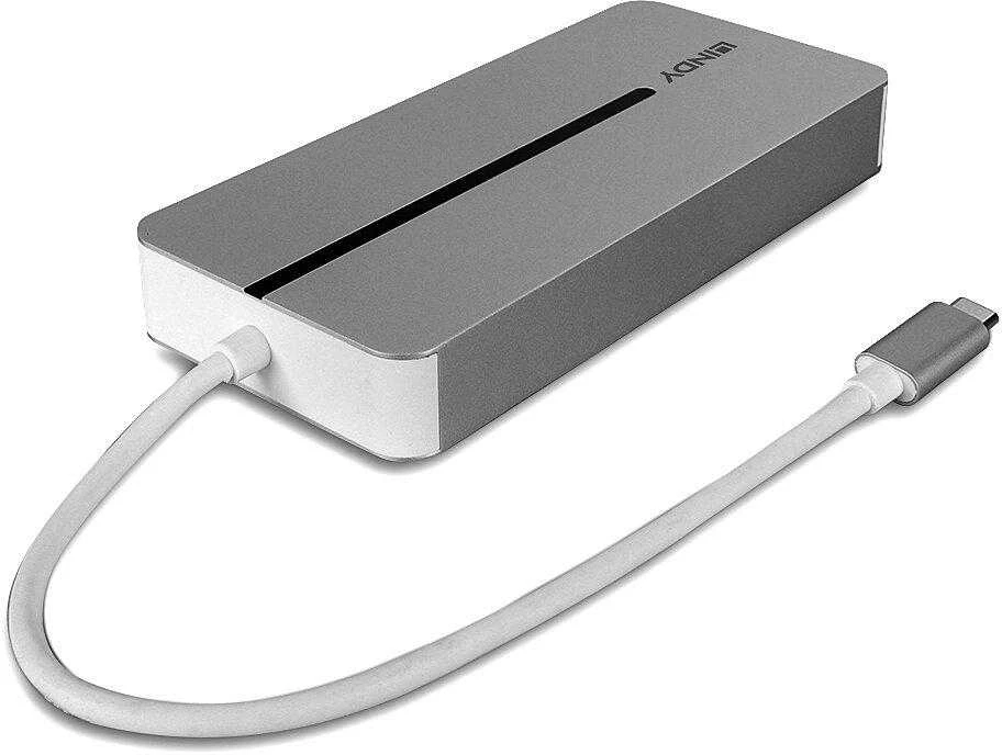 USB-C Dokavimo Stotis - LINDY DST-Mx Duo, USB-C Nešiojamojo Kompiuterio/MacBook Mini Dokų Stotis, PD 3.0 100W, USB 3.2 Gen 1, Gigabit Ethernet, Audio, Baltas