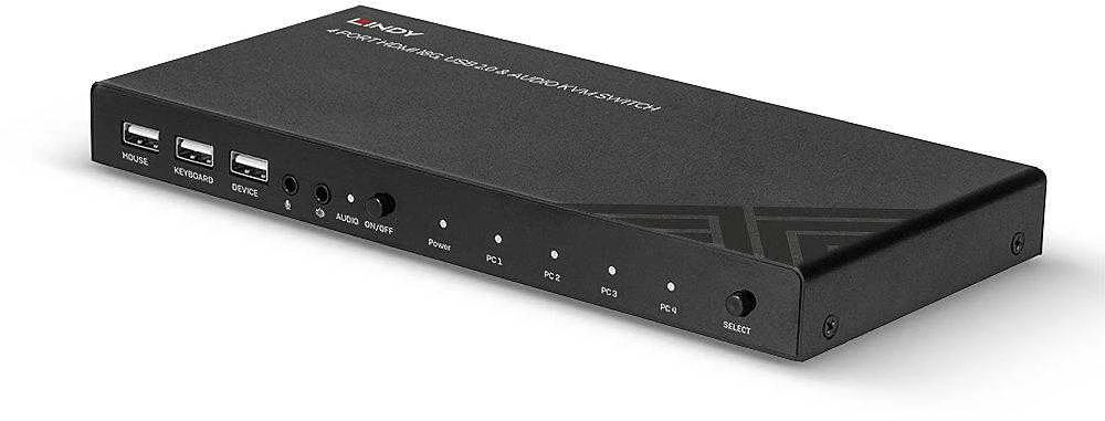 KVM Switch - LINDY 4 Prievadų HDMI 4K60, USB 2.0 ir Garso KVM Jungiklis, Juodas