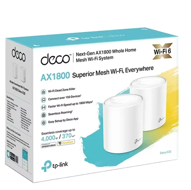 Maršrutizatorius TP-LINK | AX1500 viso namo tinklelio „Wi-Fi 6“ sistema | „Deco X10“ (2 vnt. pakuotė) | 802.11ax | 10/100/1000 Mbit/s | Ethernet LAN (RJ-45) jungtys 1 | Tinklo palaikymas: Taip | MU-MiMO: Taip | Ne, mobilusis plačiajuostis ryšys: | Antenos tipas: Vidinė